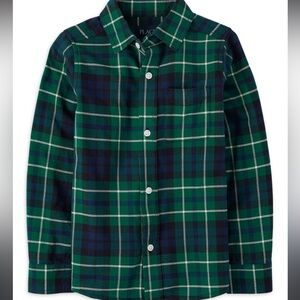 THE CHILDREN’S PLACE blue/green plaid‎ dress button down holiday christmas shirt
